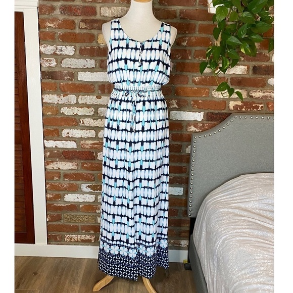 Joseph Ribkoff Vanilla Midnight Blue Tie Dye Sleeveless Maxi Dress Size 6 - Picture 4 of 11